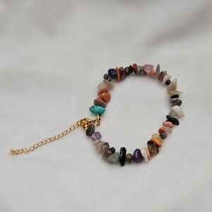 Ladies Gemstone Natural Stone Chip Bead Adjustable Bracelet Multi Colored Stone